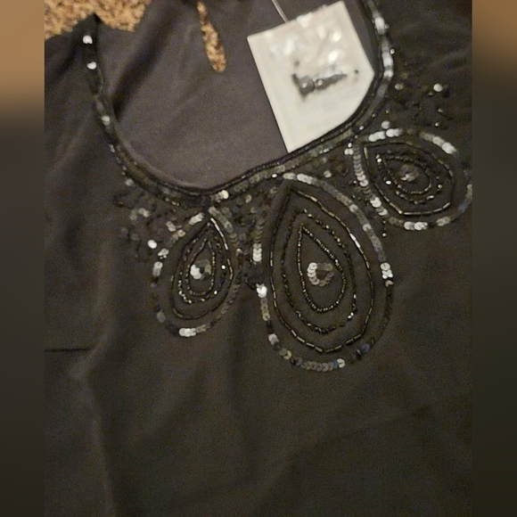 Roaman’s Top Womens Size 18 chiffon sequin Sleeveless blouse black New - Picture 2 of 2